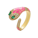 Copper Cubic Zirconia Pink Snake Free Size Adjustable Ring For Women