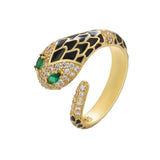 Snake Copper Cubic Zirconia Enamel Gold Black Adjustable Ring Women