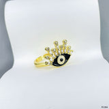 Eyelash Evil Eye Copper Cubic Zirconia Enamel Gold Black Adjustable Ring For Women