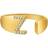 Initial Alphabets Letter American Diamond Gold Adjustable Band Ring For Women