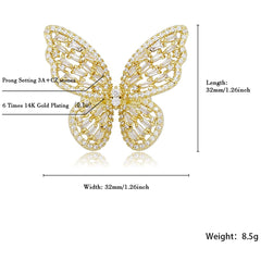 Large Butterfly Cubic Zirconia Gold Copper Free Size Ring For Women