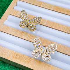 Large Butterfly Cubic Zirconia Gold Copper Free Size Ring For Women