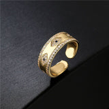 Evil Eye 18K Gold Cubic Zirconia Copper Free Size Open Ring for Women