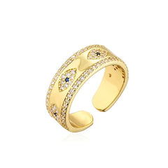 Evil Eye 18K Gold Cubic Zirconia Copper Free Size Open Ring for Women