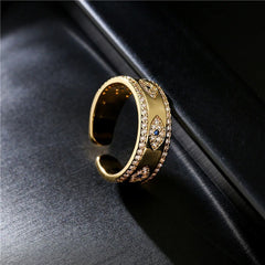 Evil Eye 18K Gold Cubic Zirconia Copper Free Size Open Ring for Women