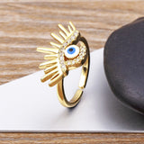 Sun Evil Eye Copper Cubic Zirconia Free Size Adjustable Ring For Women