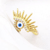 Sun Evil Eye Copper Cubic Zirconia Free Size Adjustable Ring For Women