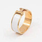 Stainless Steel White Enamel 18K Rose Gold Band Ring for Women