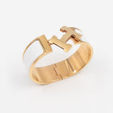 Stainless Steel White Enamel 18K Rose Gold Band Ring for Women