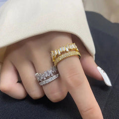 Copper Cubic Zirconia Crystal Baguette Gold Adjustable Ring For Women
