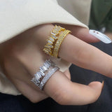 Copper Cubic Zirconia Crystal Baguette Gold Adjustable Ring For Women