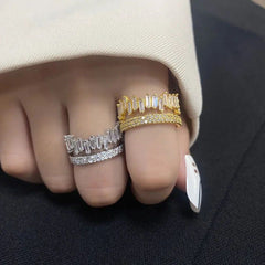 Copper Cubic Zirconia Crystal Baguette Gold Adjustable Ring For Women