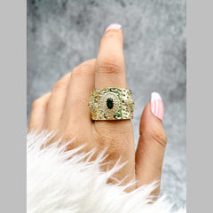 Copper Etched Green Emerald Gold Adjustable Band Ring Women
