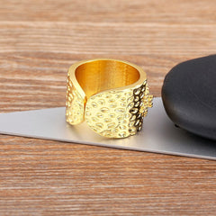 Copper Etched Green Emerald Gold Adjustable Band Ring Women