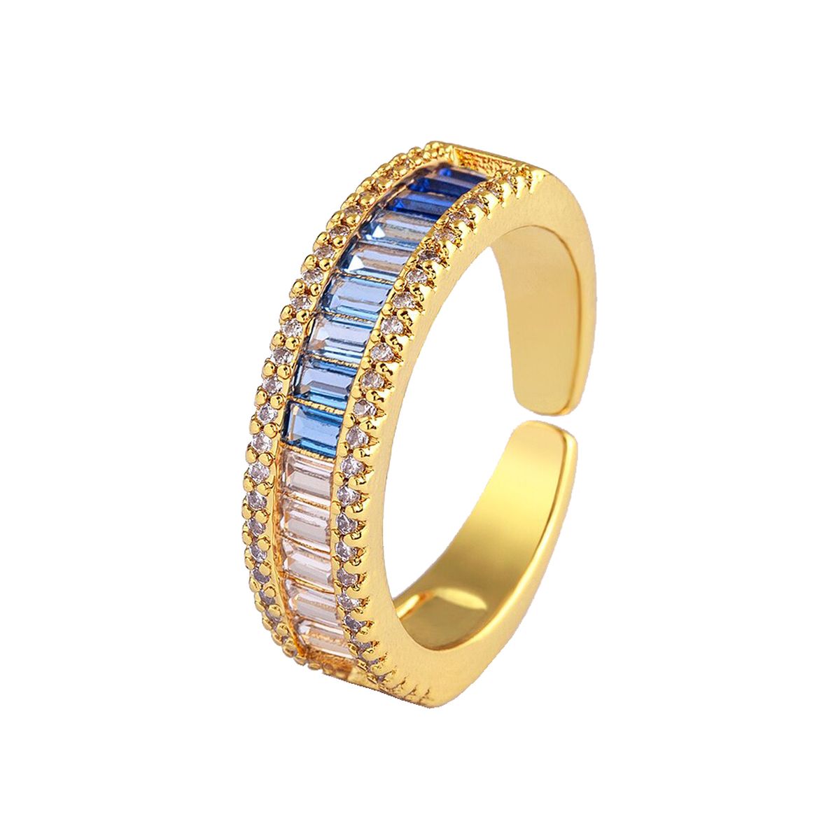 Graduating Shades of Blue Zircon 18K Gold Copper Free Size Ring For Women