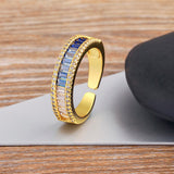 Graduating Shades of Blue Zircon 18K Gold Copper Free Size Ring For Women