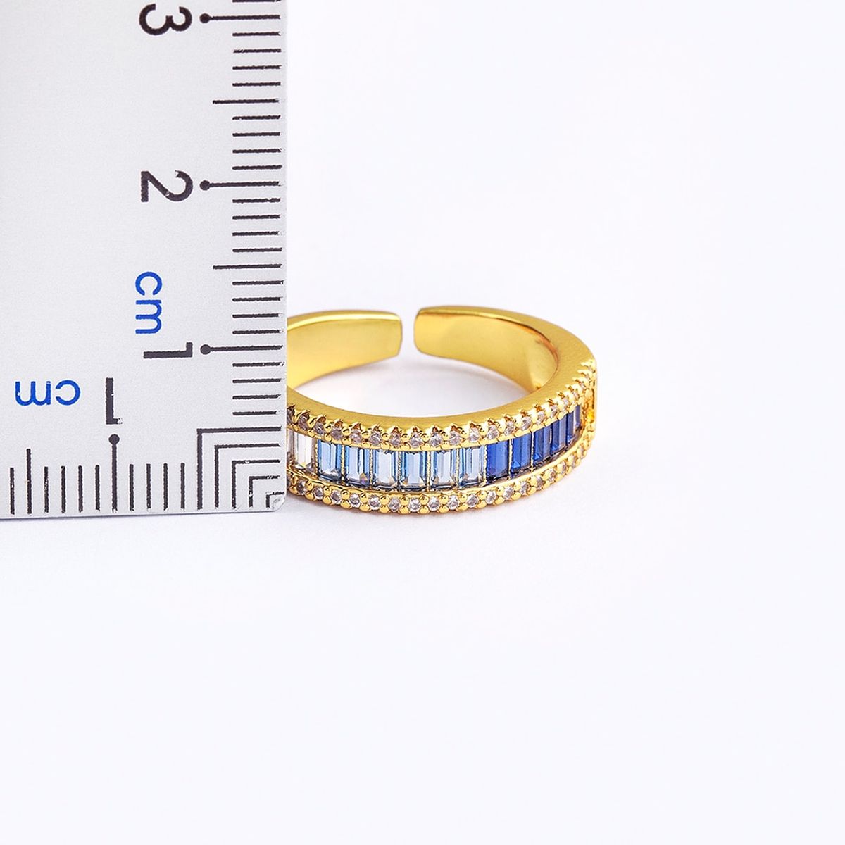 Graduating Shades of Blue Zircon 18K Gold Copper Free Size Ring For Women