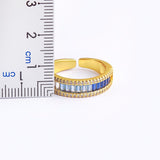 Graduating Shades of Blue Zircon 18K Gold Copper Free Size Ring For Women