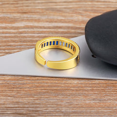 Graduating Shades of Blue Zircon 18K Gold Copper Free Size Ring For Women