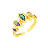 Multi Colour Oval Marquise 18K Gold Copper Free Size Ring Women