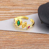 Multi Colour Oval Marquise 18K Gold Copper Free Size Ring Women