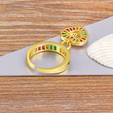 Heart Love Rainbow Multi Color Baguette 18K Gold Open Back Ring Women
