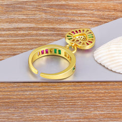 Heart Love Rainbow Multi Color Baguette 18K Gold Open Back Ring
