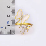 Butterfly Flower Mother of Pearl Zircon 18K Gold Adjustable Ring Women