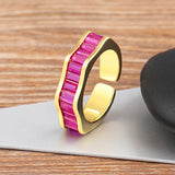 Ruby Pink Baguette Invisible Set 18K Gold Anti Tarnish Open Back Ring for Women