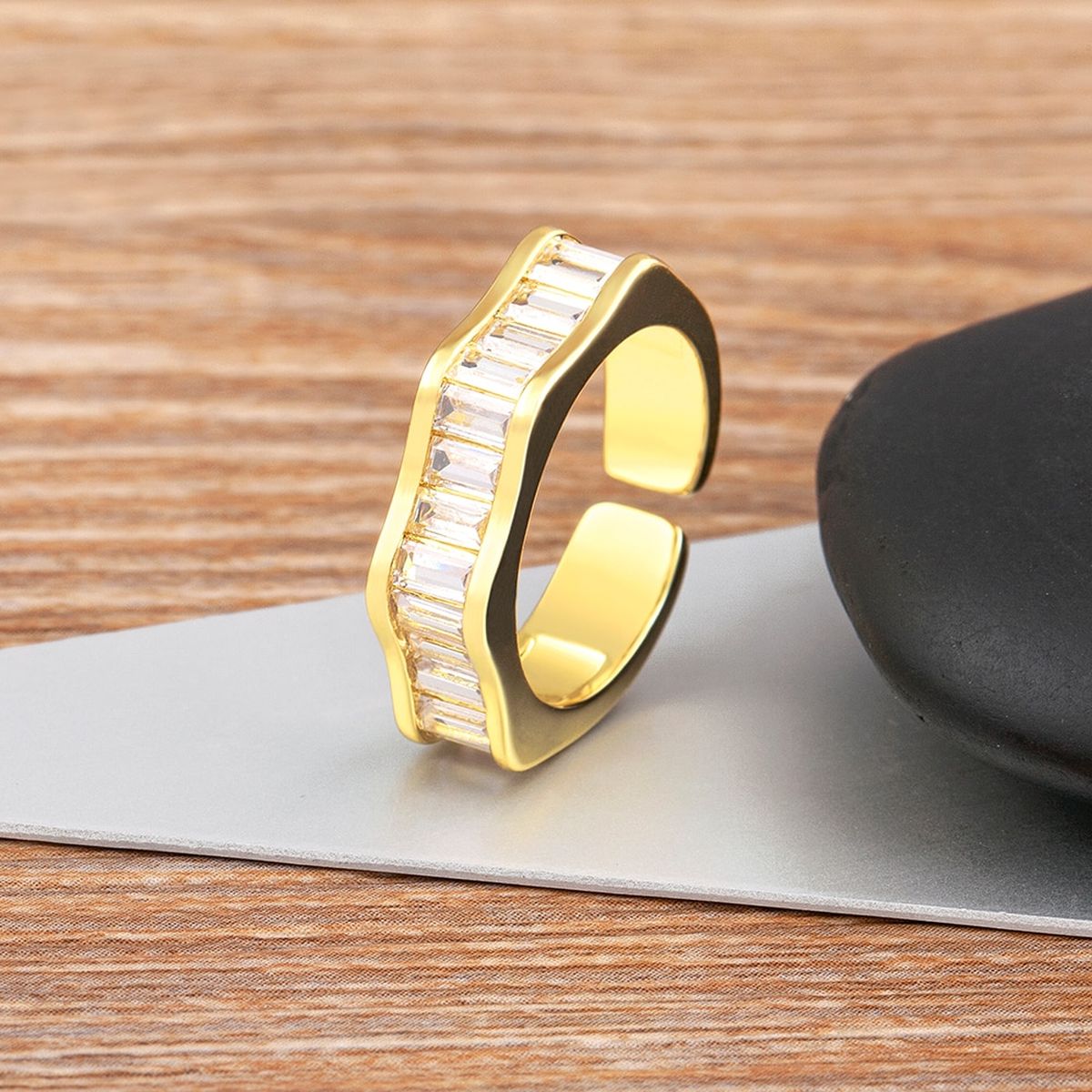 Ruby Pink Baguette Invisible Set Gold Anti Tarnish Open Back Ring