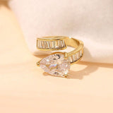 Pear Drop Baguette Cubic Zirconia 18K Gold Free Size Ring For Women