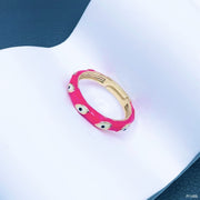 Hot Pink Enamel Evil Eye 18K Gold Open Back Ring For Women