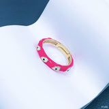 Hot Pink Enamel Evil Eye 18K Gold Open Back Ring For Women