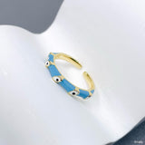 Hot Pink Enamel Evil Eye 18K Gold Open Back Ring For Women