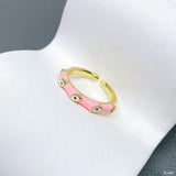 Hot Pink Enamel Evil Eye 18K Gold Open Back Ring For Women