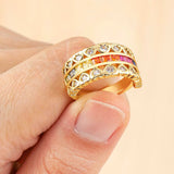 Ruby Pink Love Heart Cubic Zirconia 18K Gold Open Back Ring for Women