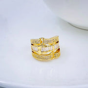 Belt Buckle Cubic Zirconia 18K Gold Copper Open Back Ring for Women