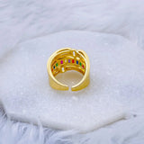 Belt Buckle Cubic Zirconia 18K Gold Copper Open Back Ring for Women