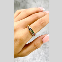 Ruby Red Copper Zig Zag Cubic Zirconia 18K Gold Open Back Ring for Women