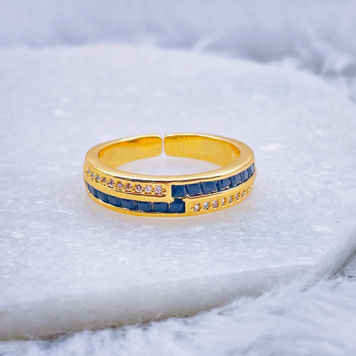 Ruby Red Copper Zig Zag Cubic Zirconia 18K Gold Open Back Ring for Women