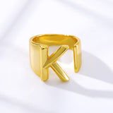 A Initial Letter Alphabet Name Hollow Chunky 18K Gold Adjustable Free Size Ring for Women