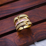 Belt Buckle Cubic Zirconia 18K Gold Copper Open Back Ring for Women