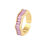 Ruby Pink Baguette Invisible Set 18K Gold Anti Tarnish Open Back Ring for Women