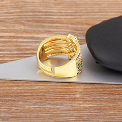 Rainbow Multi Color Fancy Cubic Zirconia Heart 18K Gold Ring