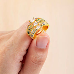 Rainbow Multi Color Fancy Cubic Zirconia heart 18K Gold Ring for Women