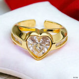 Diamond Heart Love Solitaire Cubic Zirconia 18K Gold Open Back Ring For Women