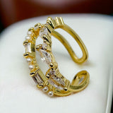 Dual Layer Fancy 18K Gold Cubic Zirconia Anti Tarnish Free Size Ring For Women