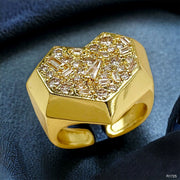 Heart Love Baguette Round Cubic Zirconia 18K Gold Open Back Ring For Women