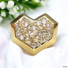 Heart Love Baguette Round Cubic Zirconia 18K Gold Open Back Ring For Women