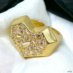 Heart Love Baguette Round Cubic Zirconia 18K Gold Open Back Ring For Women
